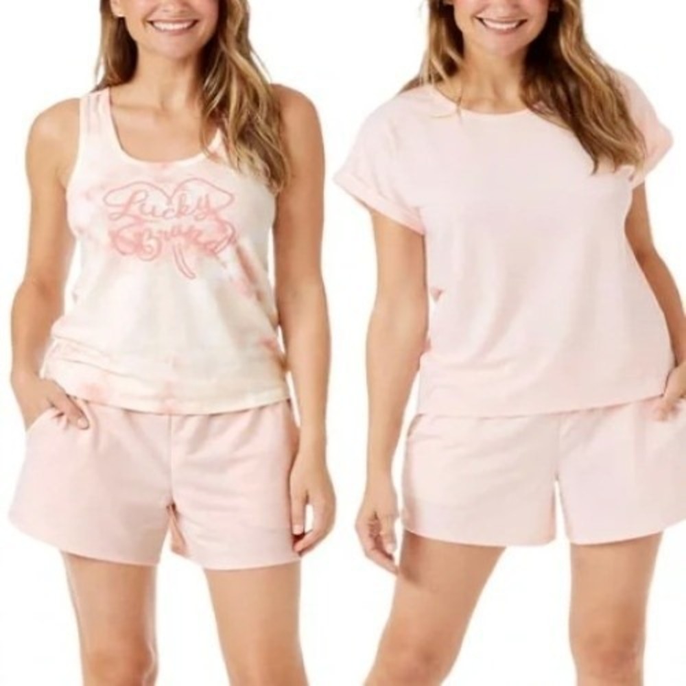 Lucky Brand Womens Pajamas Set 3 Piece Heather Pink Sleepwear Large NWT